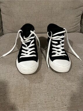 American Eagle Black High-Top Canvas Sneakers with White Laces